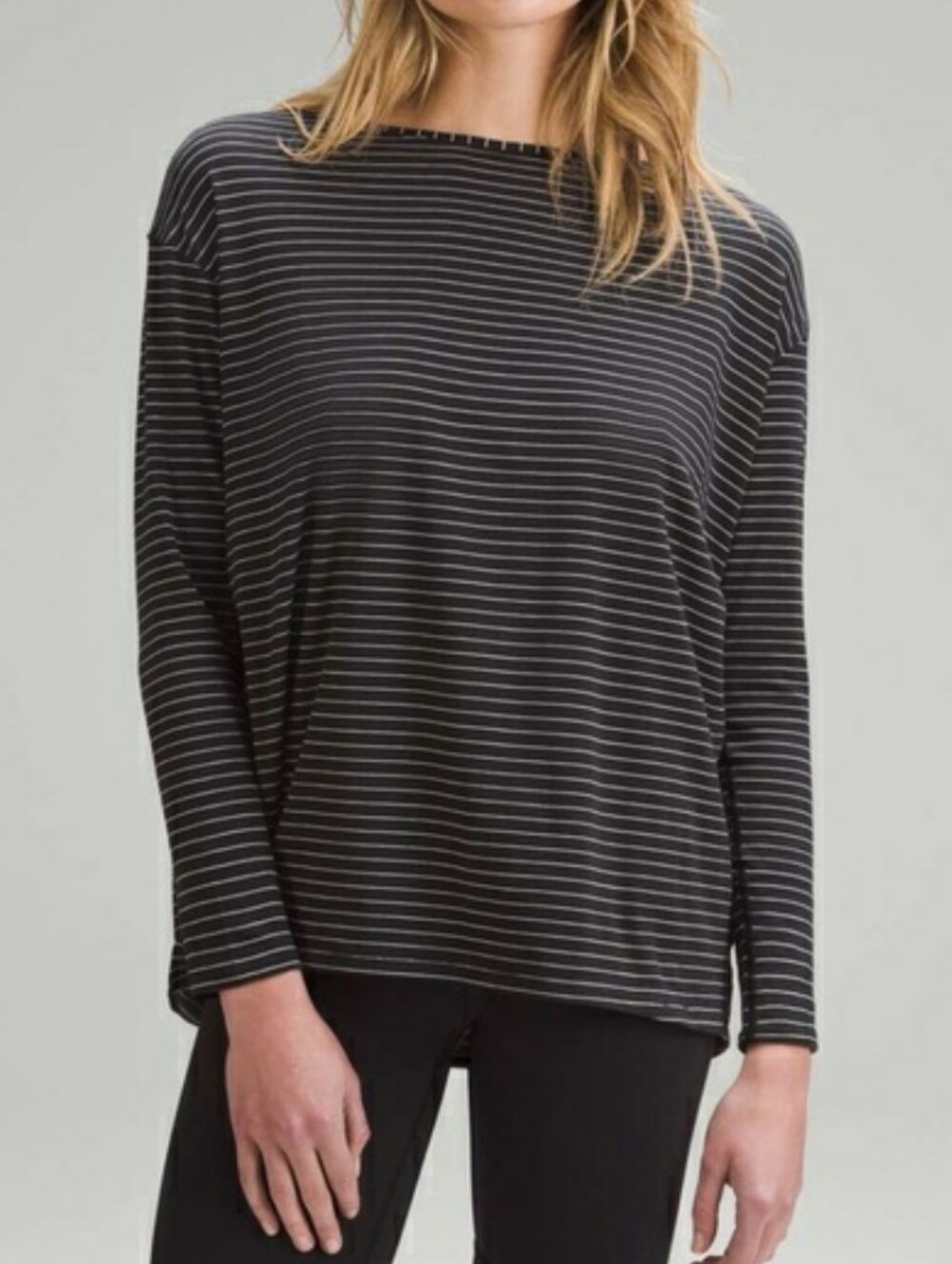 Lululemon Back in Action Long Sleeve Shirt Parallel Stripe Black White
